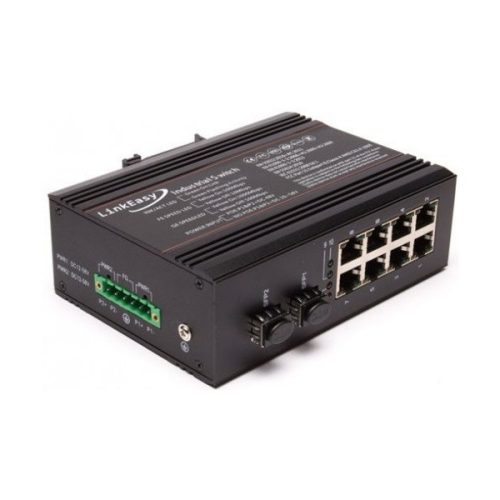 LinkEasy ISW-208 2xGbE SFP+8x10/100/1000BaseTX duál  DC10~58V bemenet, DIN sín, -40~+85C ipari switch