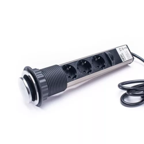 TOO PPS-301-3C IP20, 3x 2P+F, króm asztalba süllyeszthető elosztó