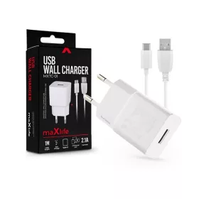   Maxlife TF-0100 univerzális fehér hálózati töltő adapter + 1m Type-C töltő és adatkábel