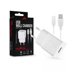   Maxlife TF-0102 univerzális fehér hálózati töltő adapter + 1m microUSB töltő és adatkábel