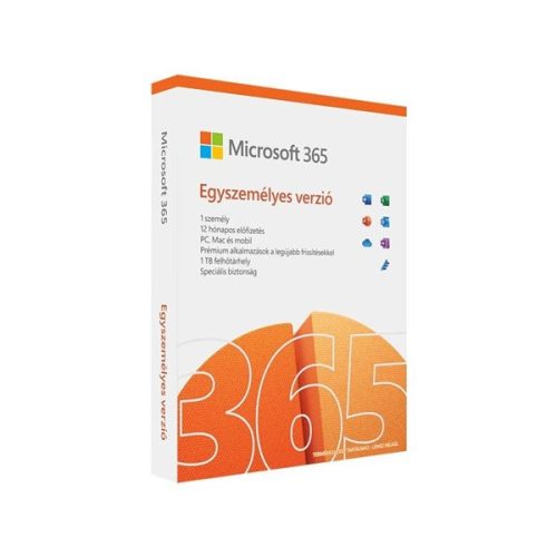 Microsoft 365 Personal (Egyszemélyes verzió) P8 HUN 1 Felhasználó 5 Eszköz 1 év dobozos irodai programcsomag szoftver