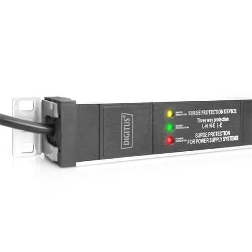 DIGITUS 0U PDU 230V 16A 7xCEE 7/3 aljzat CEE7/7 csatlakozó túlfeszültség védelemmel és vonalszűrővel 2m elosztósor