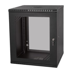   Stalflex RC19-12U-600GB 19" 12U 600 mm mély lapraszerelt fekete üvegajtós fali rack szekrény
