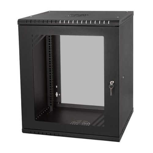 Stalflex RC19-12U-600GB 19" 12U 600 mm mély lapraszerelt fekete üvegajtós fali rack szekrény