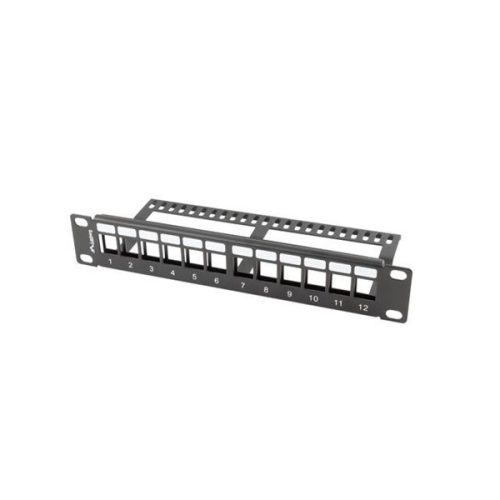 Lanberg PPKS-9112-B 10" 1U üres fekete patch panel 12 db Keystone jack fogadására, kábeltartóval