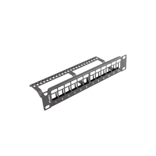 Lanberg PPKS-9112-B 10" 1U üres fekete patch panel 12 db Keystone jack fogadására, kábeltartóval