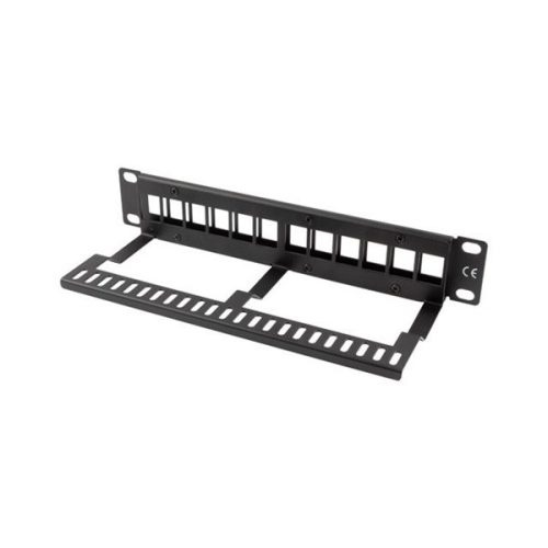 Lanberg PPKS-9112-B 10" 1U üres fekete patch panel 12 db Keystone jack fogadására, kábeltartóval