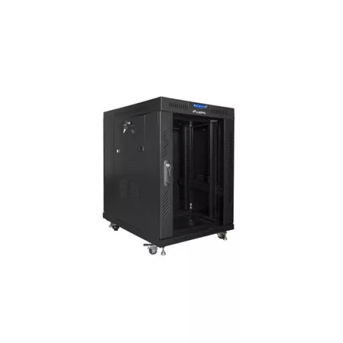 Lanberg FF01-6815-12BL 19" 15U SZÉL:600mm MÉLY:800mm MAG:898mm lapraszerelt LCD üvegajtós fekete rack szekrény
