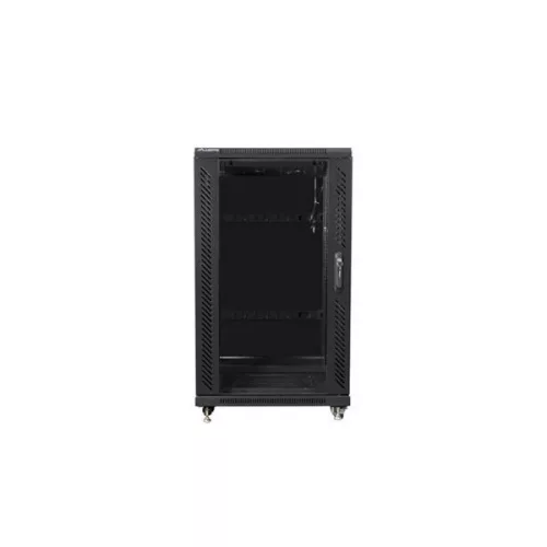 Lanberg FF01-6622-12B 19" 22U SZÉL:600mm MÉLY:600mm MAG:1159mm lapraszerelt üvegajtós fekete rack szekrény