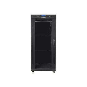   Lanberg FF01-6827-12BL 19" 27U SZÉL:600mm MÉLY:800mm MAG:1431mm lapraszerelt LCD üvegajtós fekete rack szekrény