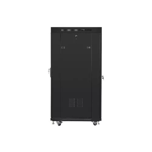 Lanberg FF01-8027-12BL 19" 27U SZÉL:800mm MÉLY:1000mm MAG:1431mm lapraszerelt LCD üvegajtós fekete rack szekrény
