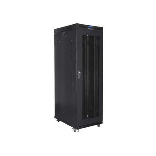 Lanberg FF01-8027-23BL 19" 27U SZÉL:800mm MÉLY:1000mm MAG:1438mm lapraszerelt LCD hálós fémajtós fekete rack szekrény