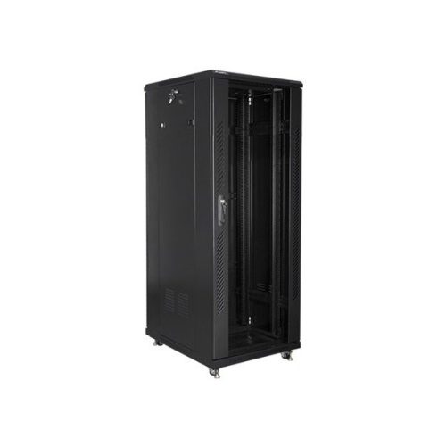Lanberg FF01-6832-12B 19" 32U SZÉL:600mm MÉLY:800mm MAG:1603mm lapraszerelt üvegajtós fekete rack szekrény