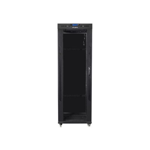 Lanberg FF01-6837-12BL 19" 37U SZÉL:600mm MÉLY:800mm MAG:1876mm lapraszerelt LCD üvegajtós fekete rack szekrény
