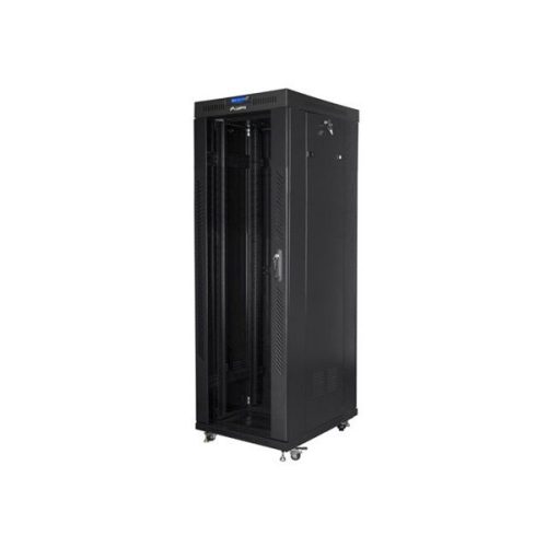 Lanberg FF01-6837-12BL 19" 37U SZÉL:600mm MÉLY:800mm MAG:1876mm lapraszerelt LCD üvegajtós fekete rack szekrény