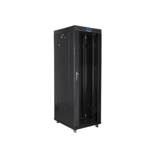 Lanberg FF01-6837-12BL 19" 37U SZÉL:600mm MÉLY:800mm MAG:1876mm lapraszerelt LCD üvegajtós fekete rack szekrény