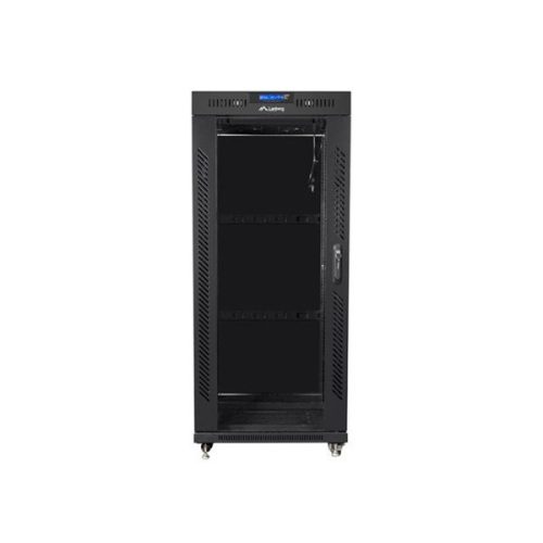 Lanberg FF01-8037-12BL 19" 37U SZÉL:800mm MÉLY:1000mm MAG:1883mm lapraszerelt LCD üvegajtós fekete rack szekrény