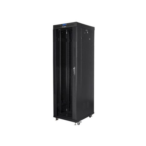 Lanberg FF01-6842-12BL 19" 42U SZÉL:600mm MÉLY:800mm MAG:2097mm lapraszerelt LCD üvegajtós fekete rack szekrény