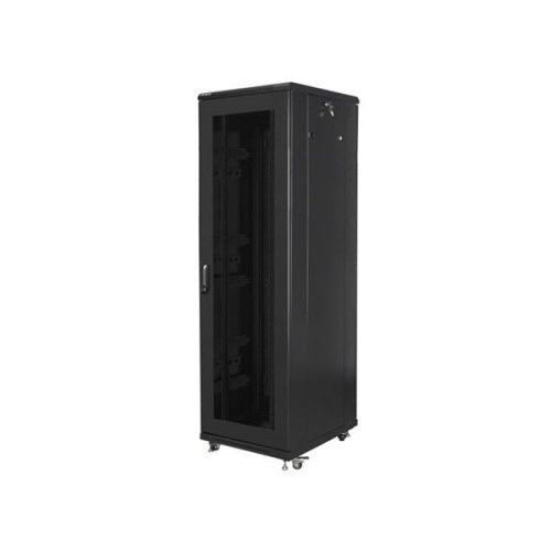 Lanberg FF01-6842-23B 19" 42U SZÉL:600mm MÉLY:800mm MAG:2047mm lapraszerelt LCD hálós fémajtós fekete rack szekrény