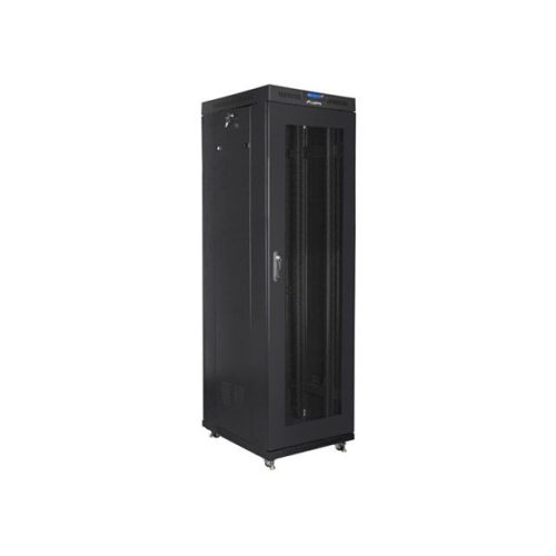 Lanberg FF01-6842-23BL 19" 42U SZÉL:600mm MÉLY:800mm MAG:2097mm lapraszerelt LCD hálós fémajtós fekete rack szekrény