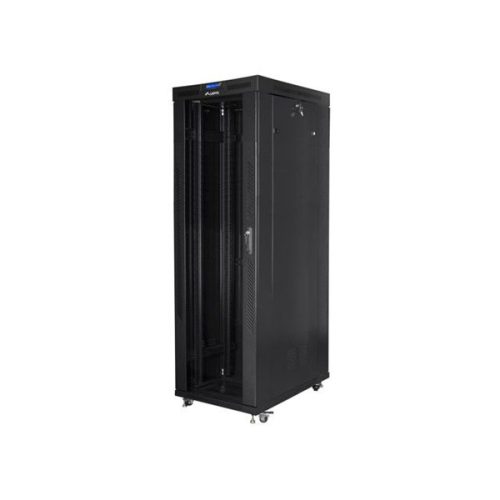 Lanberg FF01-8042-12BL 19" 42U SZÉL:800mm MÉLY:1000mm MAG:2097mm lapraszerelt LCD üvegajtós fekete rack szekrény