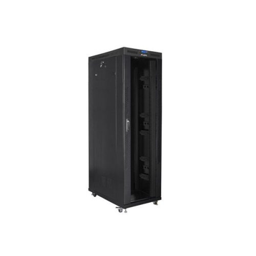 Lanberg FF01-8242-12BL 19" 42U SZÉL:800mm MÉLY:1200mm MAG:2097mm lapraszerelt LCD üvegajtós fekete rack szekrény