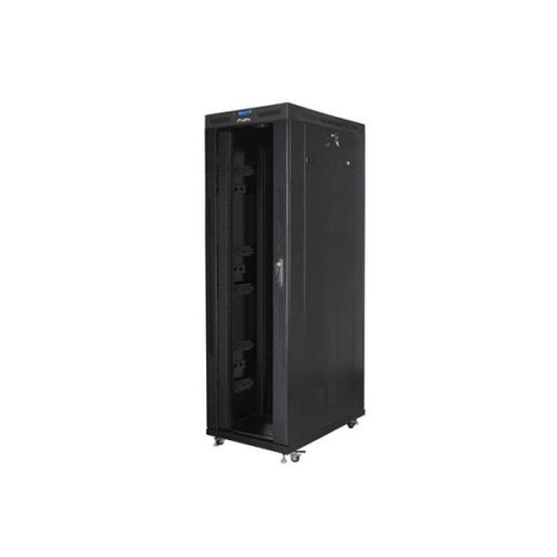 Lanberg FF01-8242-12BL 19" 42U SZÉL:800mm MÉLY:1200mm MAG:2097mm lapraszerelt LCD üvegajtós fekete rack szekrény