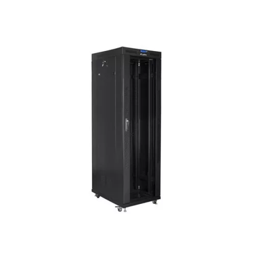 Lanberg FF01-8842-12BL 19" 42U SZÉL:800mm MÉLY:800mm MAG:2097mm LCD lapraszerelt üvegajtós fekete rack szekrény