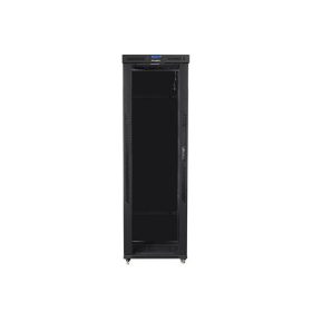   Lanberg FF01-8047-12BL 19" 47U SZÉL:800mm MÉLY:1000mm MAG:2320mm lapraszerelt LCD üvegajtós fekete rack szekrény