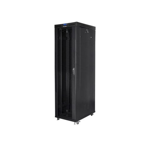 Lanberg FF01-8047-12BL 19" 47U SZÉL:800mm MÉLY:1000mm MAG:2320mm lapraszerelt LCD üvegajtós fekete rack szekrény