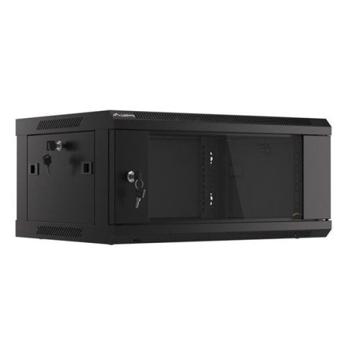 Lanberg WF01-6404-10B 19" 4U SZÉL:600mm MÉLY:450mm MAG:290mm lapraszerelt üvegajtós fekete fali rack szekrény