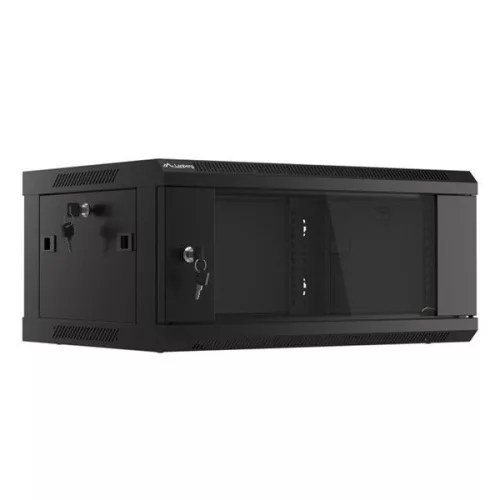 Lanberg WF01-6404-10B 19" 4U SZÉL:600mm MÉLY:450mm MAG:290mm lapraszerelt üvegajtós fekete fali rack szekrény