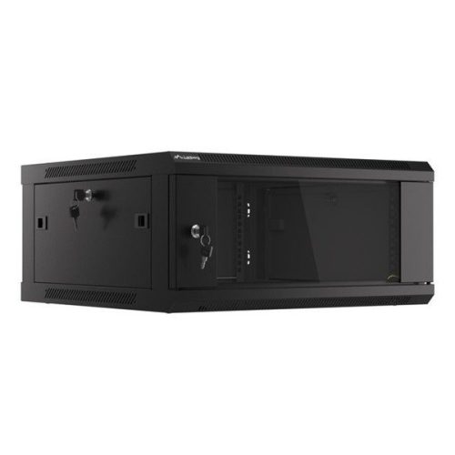 Lanberg WF01-6604-10B 19" 4U SZÉL:600mm MÉLY:600mm MAG:290mm lapraszerelt üvegajtós fekete fali rack szekrény