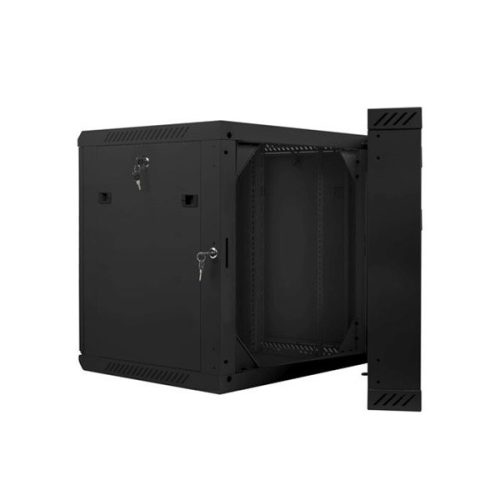 Lanberg WF02-6612-10B 19" 12U SZÉL:600mm MÉLY:600mm MAG:640mm lapraszerelt üvegajtós fekete kétrészes fali rack szekrény