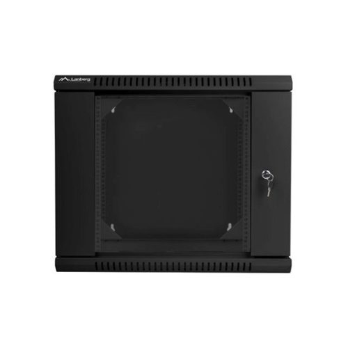 Lanberg WF02-6609-10B 19" 9U SZÉL:600mm MÉLY:600mm MAG:507mm lapraszerelt üvegajtós fekete kétrészes fali rack szekrény