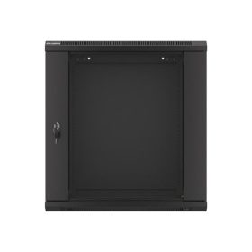   Lanberg WF01-6412-10B 19" 12U SZÉL:600mm MÉLY:450mm MAG:640mm lapraszerelt üvegajtós fekete fali rack szekrény