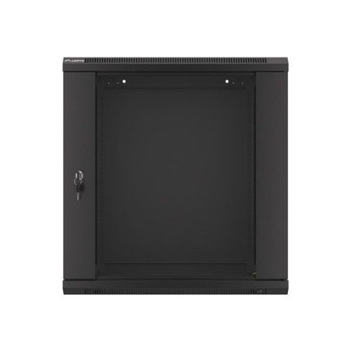 Lanberg WF01-6412-10B 19" 12U SZÉL:600mm MÉLY:450mm MAG:640mm lapraszerelt üvegajtós fekete fali rack szekrény