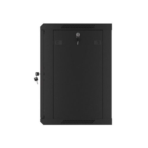 Lanberg WF01-6412-10B 19" 12U SZÉL:600mm MÉLY:450mm MAG:640mm lapraszerelt üvegajtós fekete fali rack szekrény