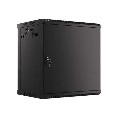 Lanberg WF01-6412-00B 19" 12U SZÉL:600mm MÉLY:450mm MAG:645mm lapraszerelt fémajtós fekete fali rack szekrény