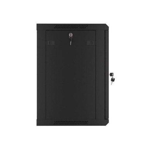 Lanberg WF01-6412-00B 19" 12U SZÉL:600mm MÉLY:450mm MAG:645mm lapraszerelt fémajtós fekete fali rack szekrény