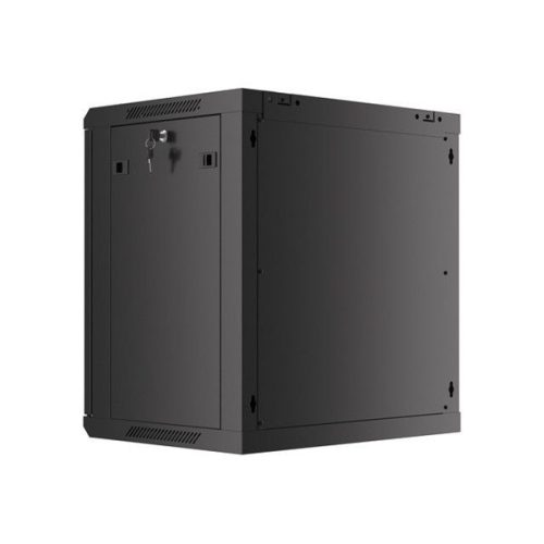 Lanberg WF01-6412-00B 19" 12U SZÉL:600mm MÉLY:450mm MAG:645mm lapraszerelt fémajtós fekete fali rack szekrény