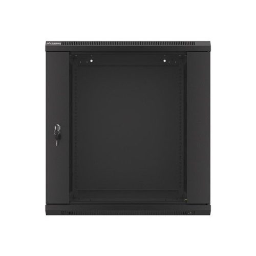 Lanberg WF01-6612-10B 19" 12U SZÉL:600mm MÉLY:600mm MAG:640mm lapraszerelt üvegajtós fekete fali rack szekrény