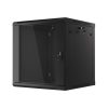 Lanberg WF01-6612-10B 19" 12U SZÉL:600mm MÉLY:600mm MAG:640mm lapraszerelt üvegajtós fekete fali rack szekrény
