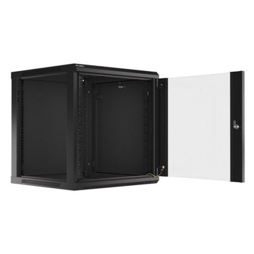 Lanberg WF01-6612-10B 19" 12U SZÉL:600mm MÉLY:600mm MAG:640mm lapraszerelt üvegajtós fekete fali rack szekrény