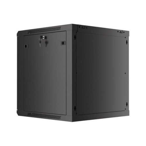 Lanberg WF01-6612-10B 19" 12U SZÉL:600mm MÉLY:600mm MAG:640mm lapraszerelt üvegajtós fekete fali rack szekrény