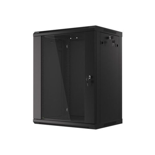 Lanberg WF01-6415-10B 19" 15U SZÉL:600mm MÉLY:450mm MAG:774mm lapraszerelt üvegajtós fekete fali rack szekrény