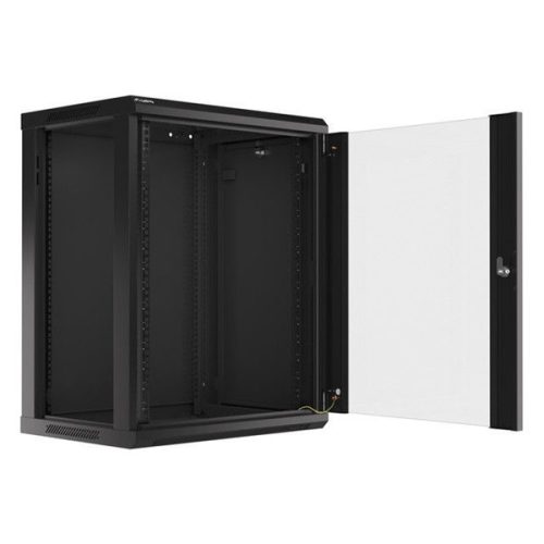 Lanberg WF01-6415-10B 19" 15U SZÉL:600mm MÉLY:450mm MAG:774mm lapraszerelt üvegajtós fekete fali rack szekrény