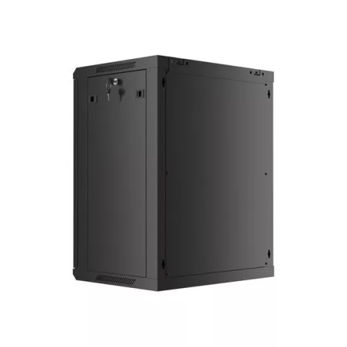 Lanberg WF01-6415-10B 19" 15U SZÉL:600mm MÉLY:450mm MAG:774mm lapraszerelt üvegajtós fekete fali rack szekrény