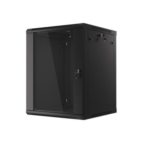 Lanberg WF01-6615-10B 19" 15U SZÉL:600mm MÉLY:600mm MAG:774mm lapraszerelt üvegajtós fekete fali rack szekrény