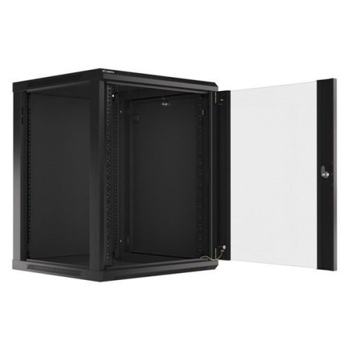 Lanberg WF01-6615-10B 19" 15U SZÉL:600mm MÉLY:600mm MAG:774mm lapraszerelt üvegajtós fekete fali rack szekrény